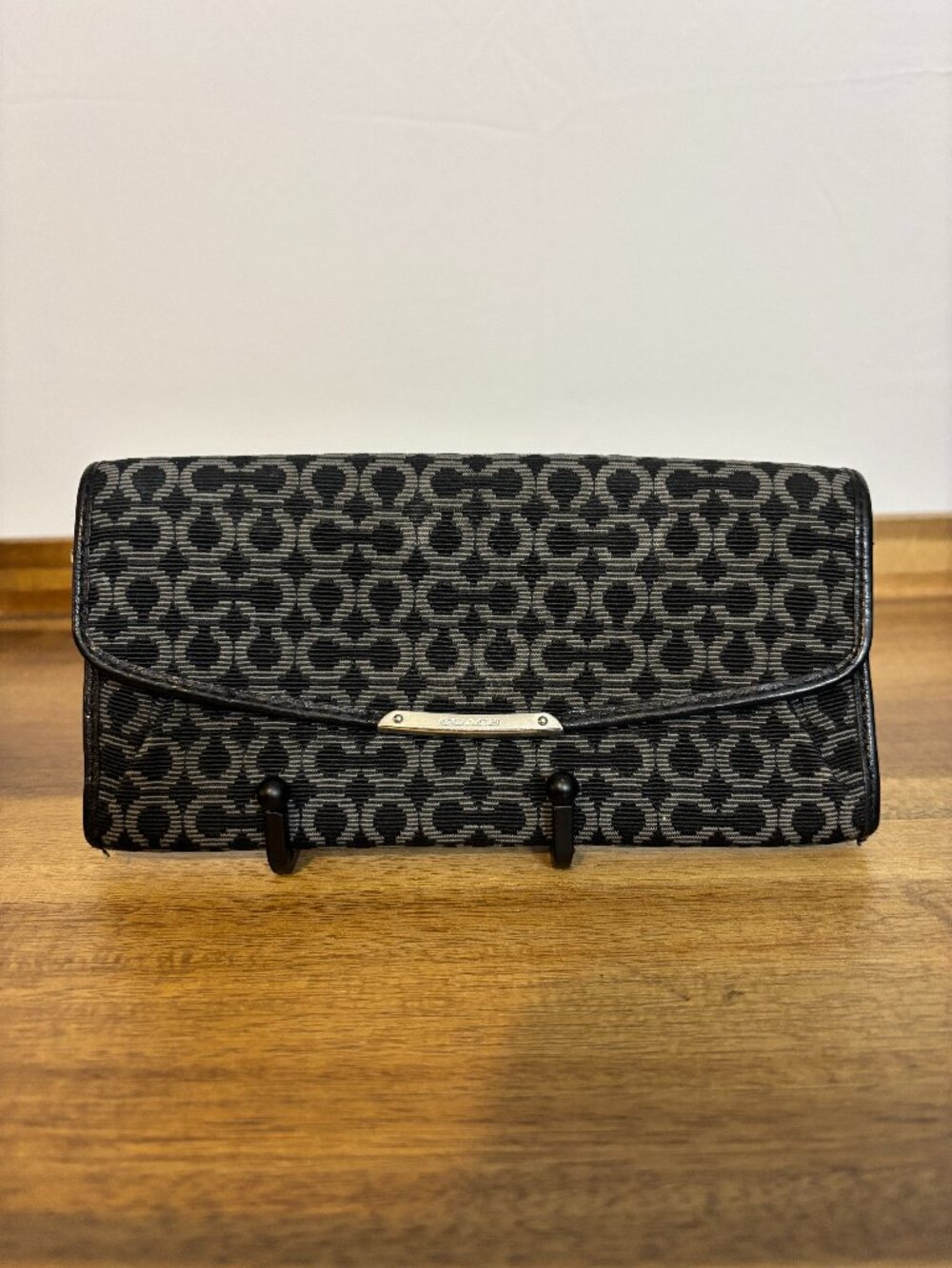 Coach Madison Op Art Signature C Black Gray Slim Envelope Wallet